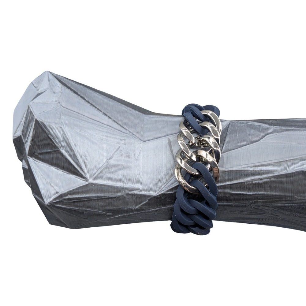 The Rubz Zirkel 25mm Midnight Silver Curb Chain Bracelet Small NIB 100180